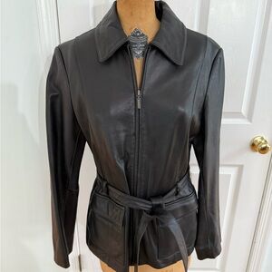 Anne Klein Vintage Black Leather Belted Jacket